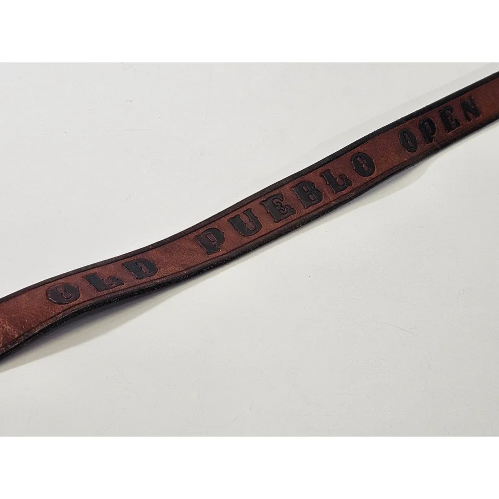 Old Pueblo Open Vintage Western Tooled Brown Leather Belt Silver Hardware 44 EUC